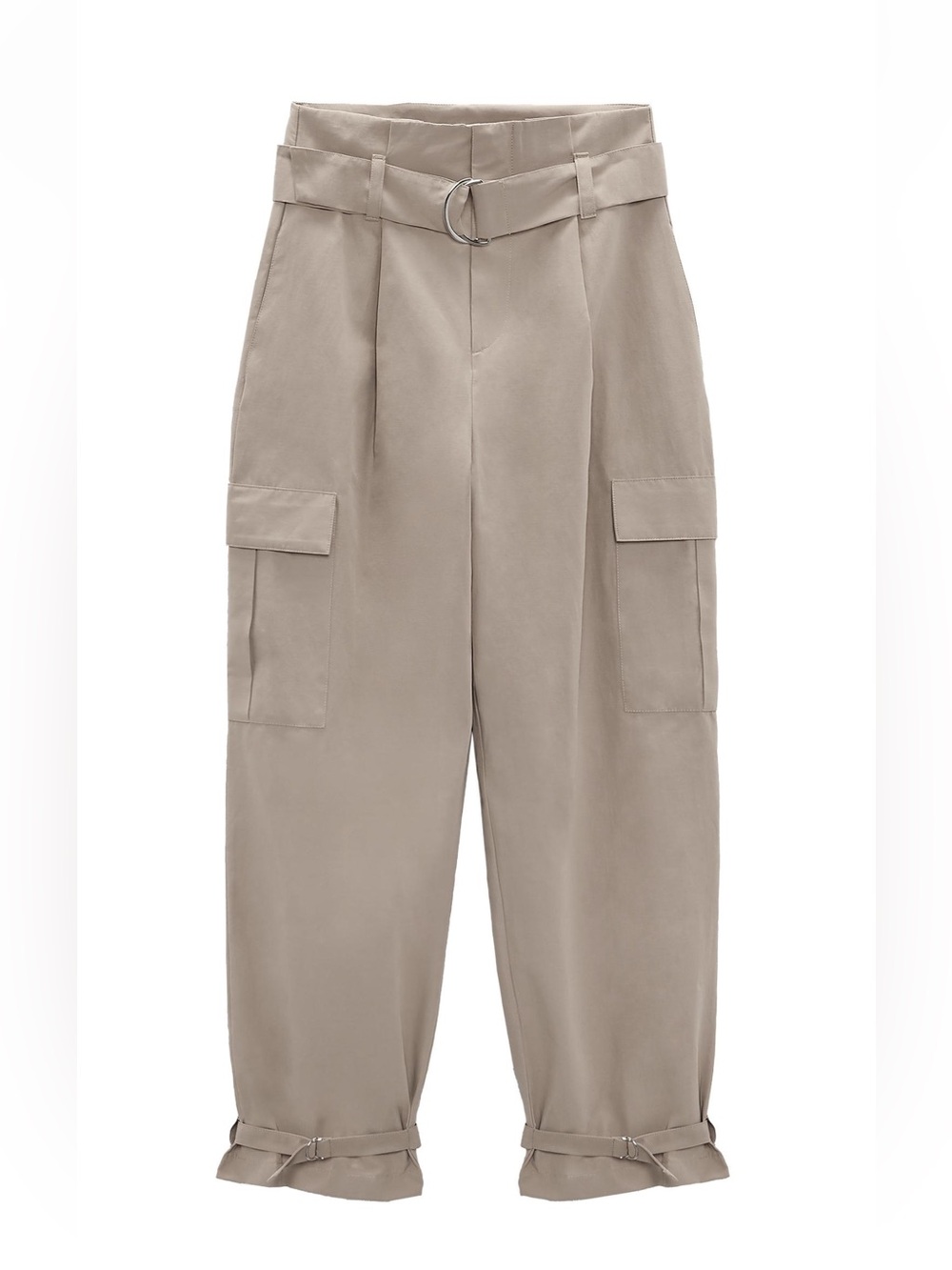 Zara | Women’s Beige Cargo Tie-Waist Pants